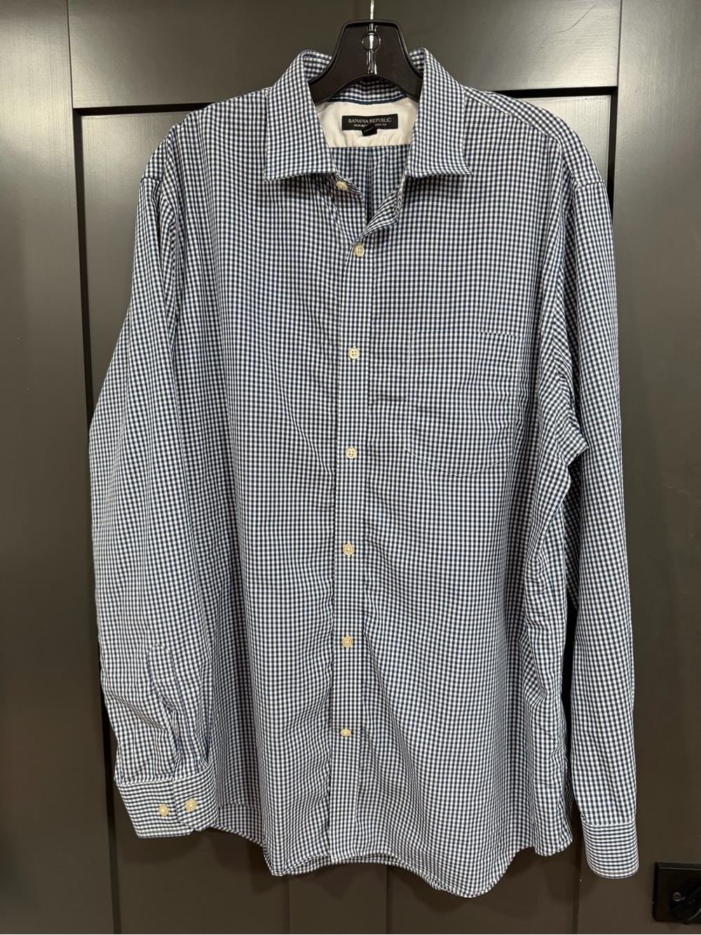 Banana Republic Navy and White Gingham Button-Up Shirt